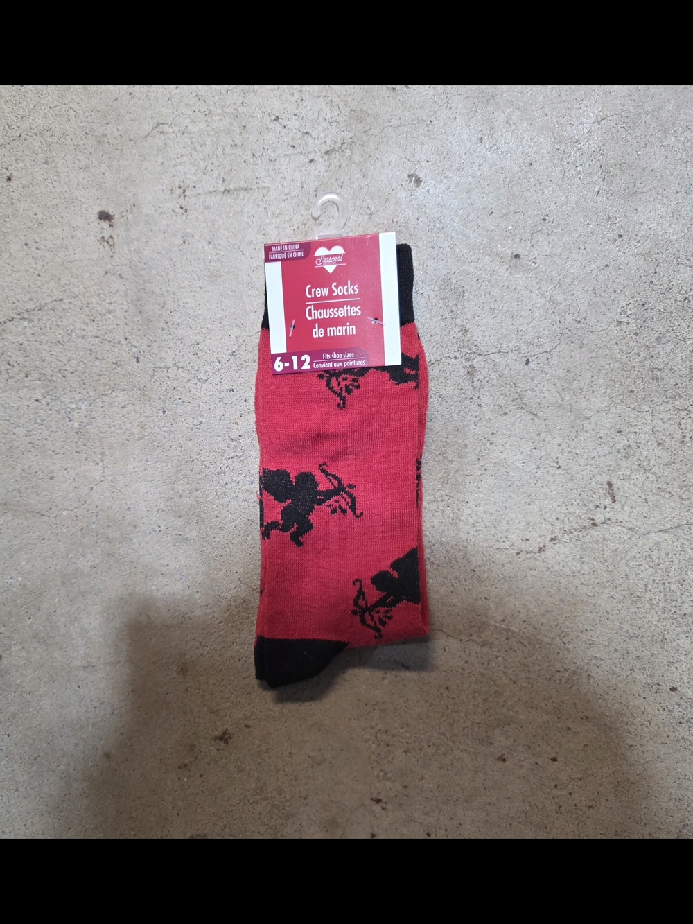Crew Socks - Valentines Day Red with Black Cupid Pattern